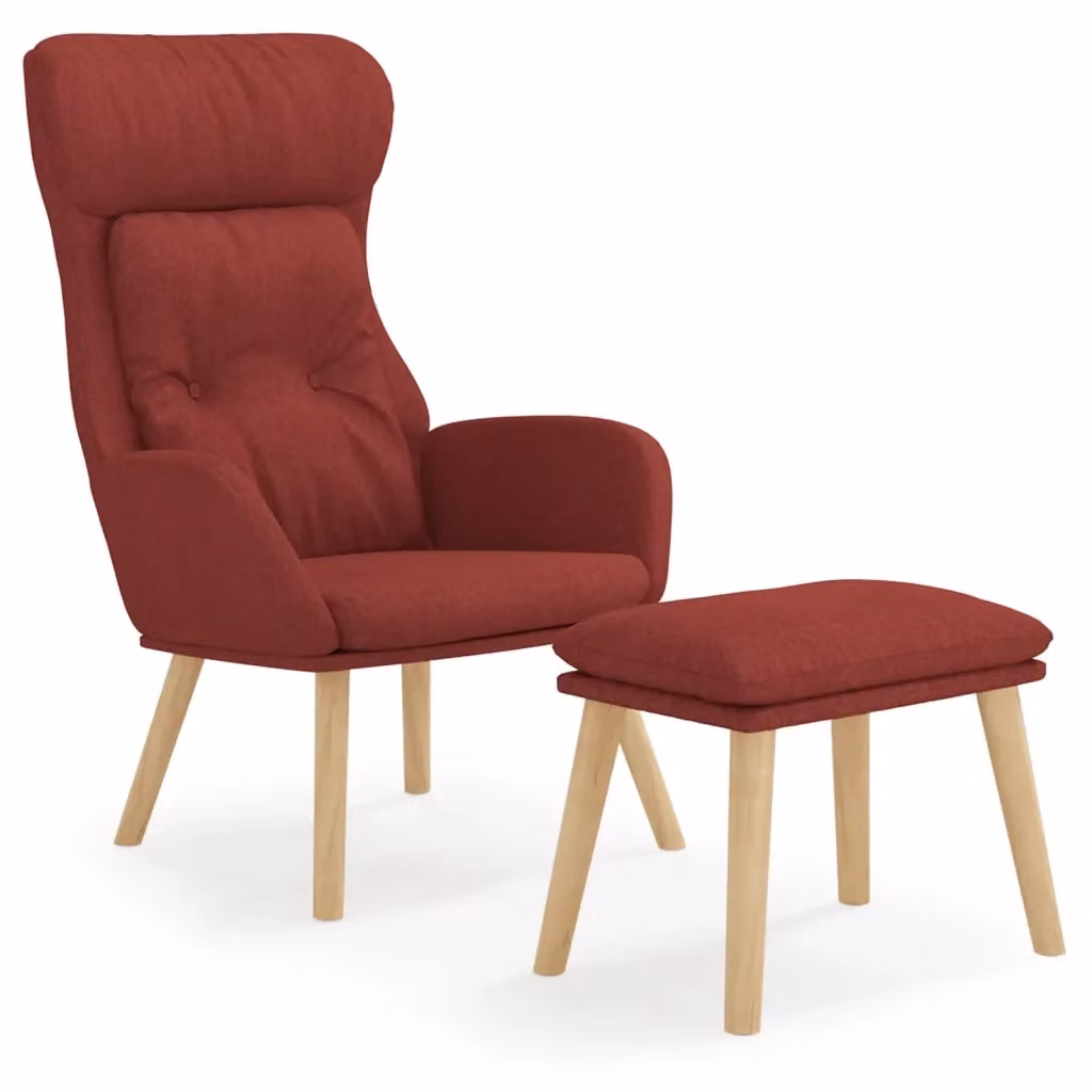 Poltrona Relax con Poggiapiedi vidaXL in Tessuto Rosso con Struttura in Metallo e Legno – 2