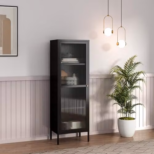[en.casa] Armadio a Vetrata a 4 Scomparti 150x50x35 cm in Acciaio Nero