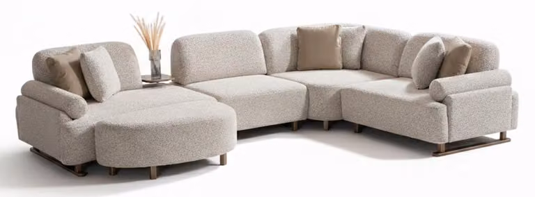 Divano ad angolo a U, moderno, bianco, di design, elegante, confortevole, in tessuto