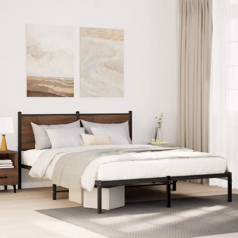 vidaXL Giroletto in Metallo Rovere Fumo L: 142 cm, P: 196 cm, H: 91,5 cm