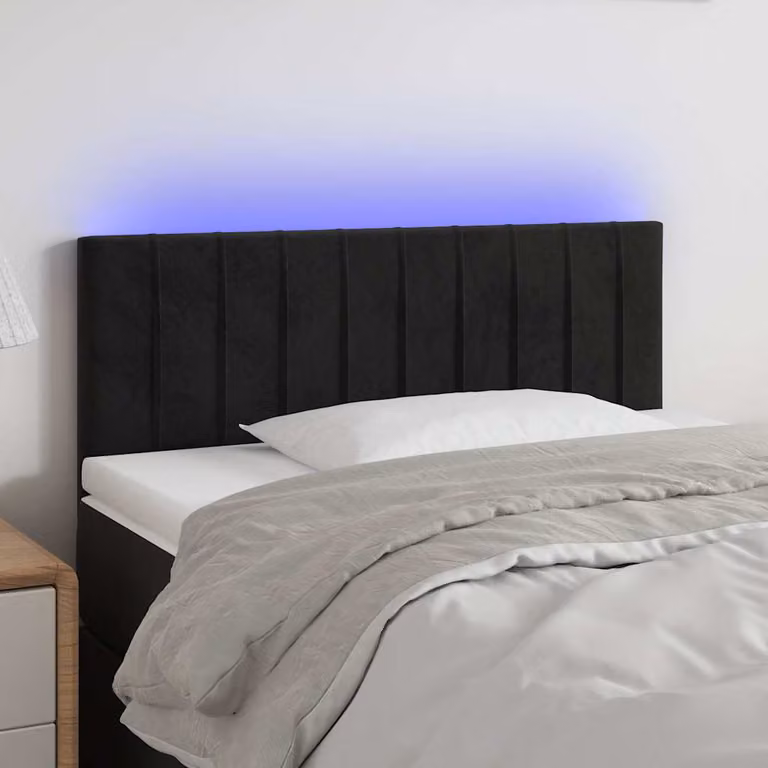 Testiera per letto vidaXL in velluto nero con illuminazione LED e porta di ricarica USB, L: 100 cm, P: 5 cm, H: 78-88 cm