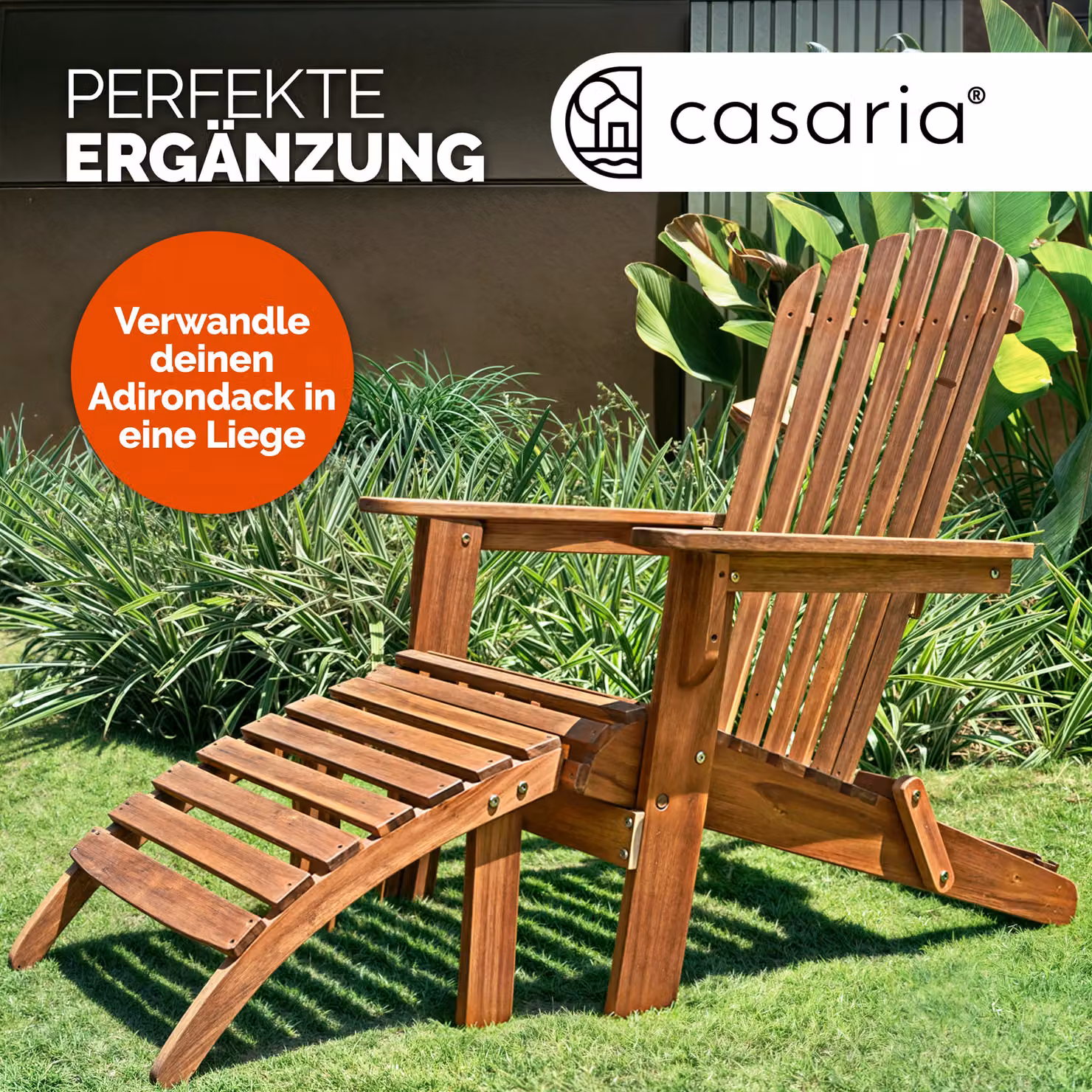 Poggiapiedi Casaria in legno di acacia marrone per sedie da giardino Adirondack L: 48 cm, P: 46 cm, H: 32 cm – 2
