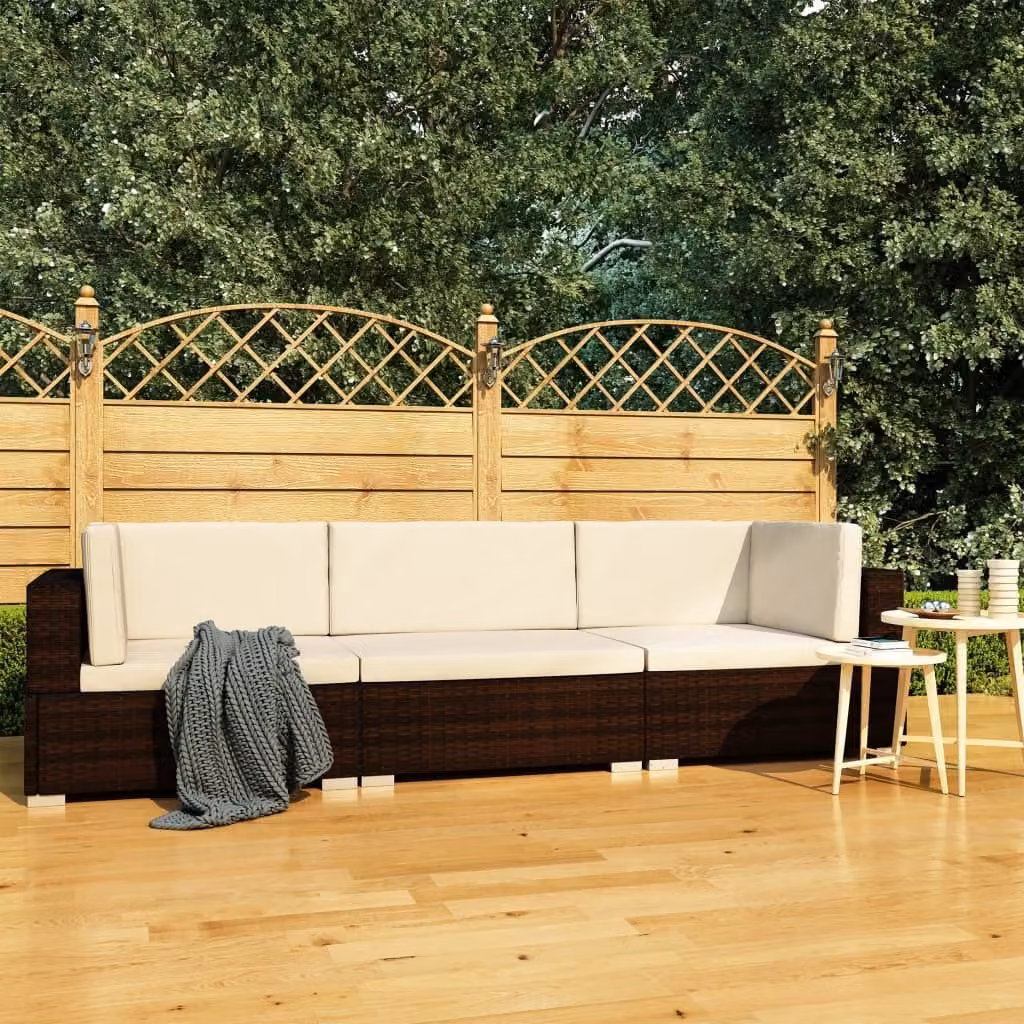 Maison Exclusive - Set da giardino composto da 3 pezzi, con cuscini, in rattan sintetico marrone