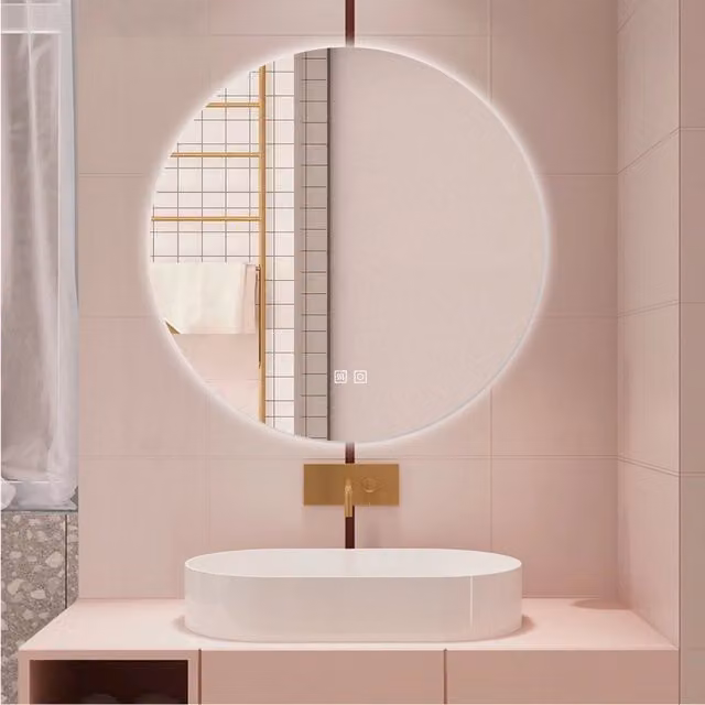 AICA Specchio da bagno 100 x 100 cm, 3 colori, antiappannamento, dimmerabile, interruttore touch, Funzione Memoria