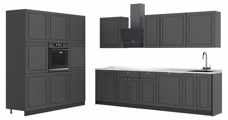 Cucina componibile Vicco Fame-Line Verde-oro rustico/Antracite 460 cm, PL Marmo, Model 63765
