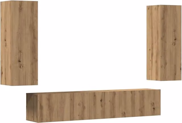 Set di 4 mobili porta TV moderni da parete in legno di rovere composito marrone, L 80 cm x P 30,5 cm x H 30,5 cm