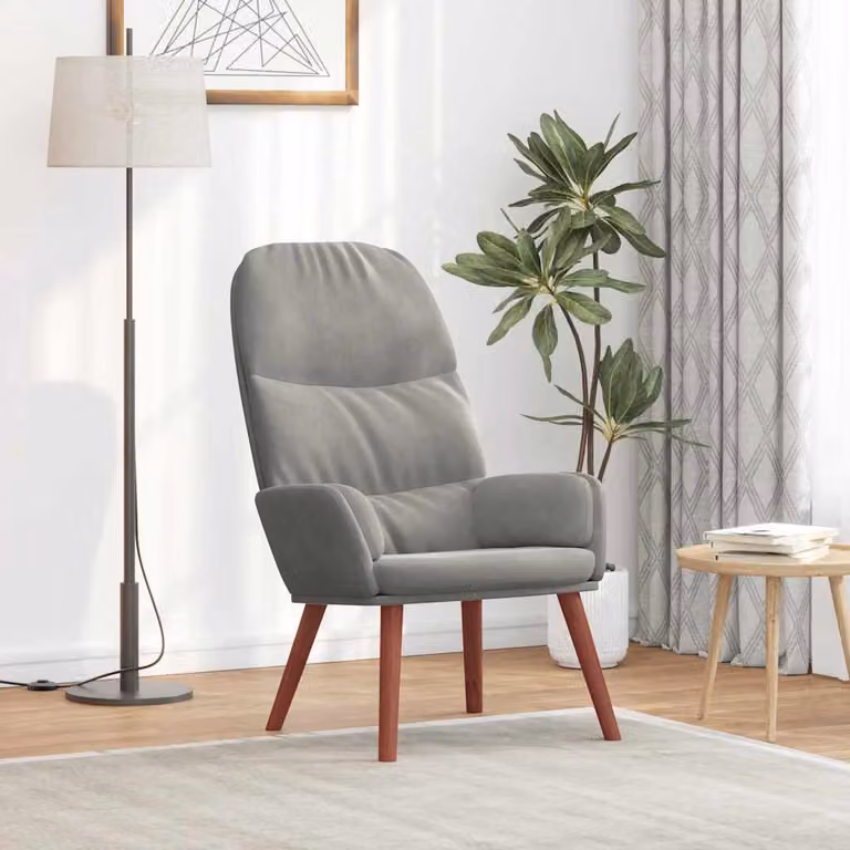 Sedia Relax vidaXL in Velluto Grigio con Braccioli