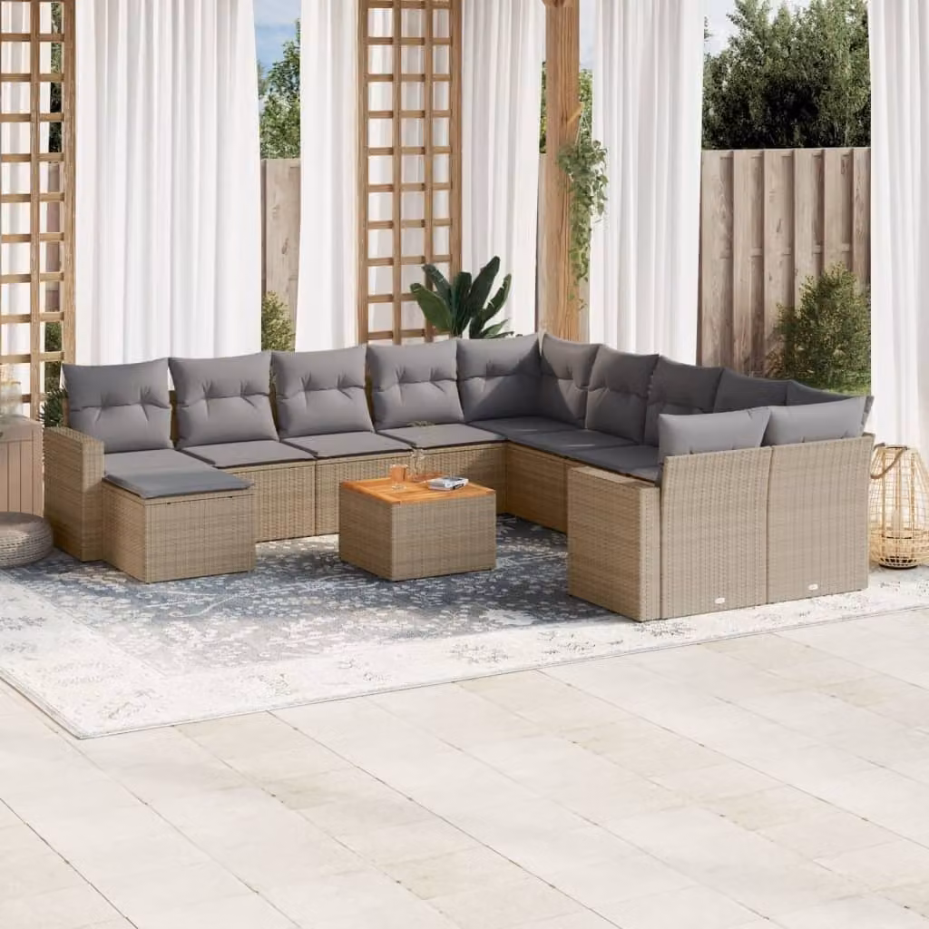 Maison Exclusive - Set Divano da Giardino 12 pz con Cuscini Beige Misto Polyrattan