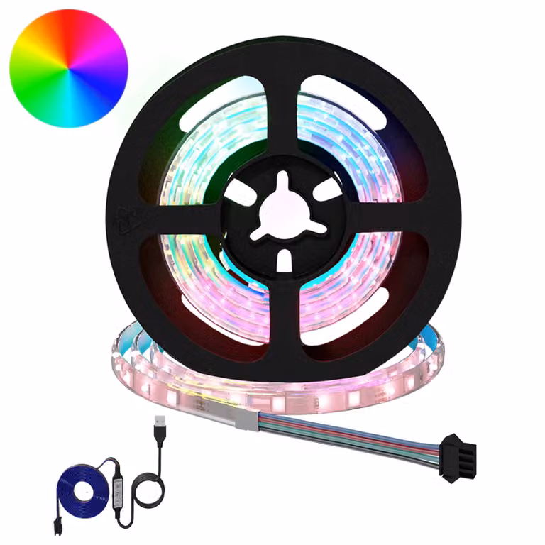 Set di 12 strisce LED RGB vidaXL, multicolore, connettore USB, in rame e plastica, nero e trasparente