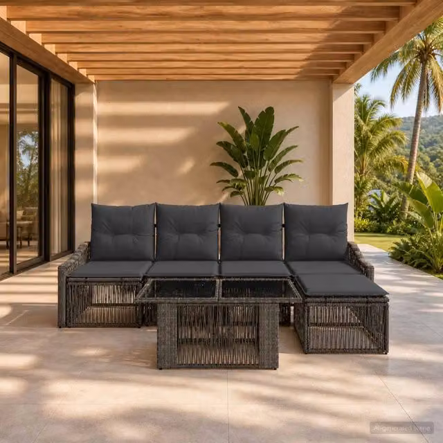 Set Divano da Giardino 6 pz Grigio e Grigio Scuro polyrattan 3437243