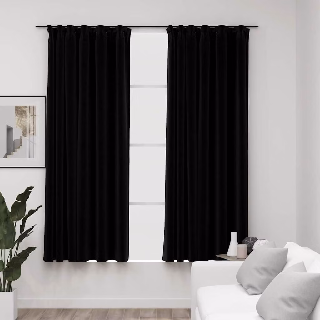 Set di 2 tende oscuranti vidaXL con effetto lino e ganci, colore nero, L 140 cm x H 175 cm