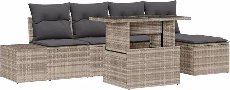 Set Divano da Giardino 6 pcs Grigio chiaro Poly Rattan