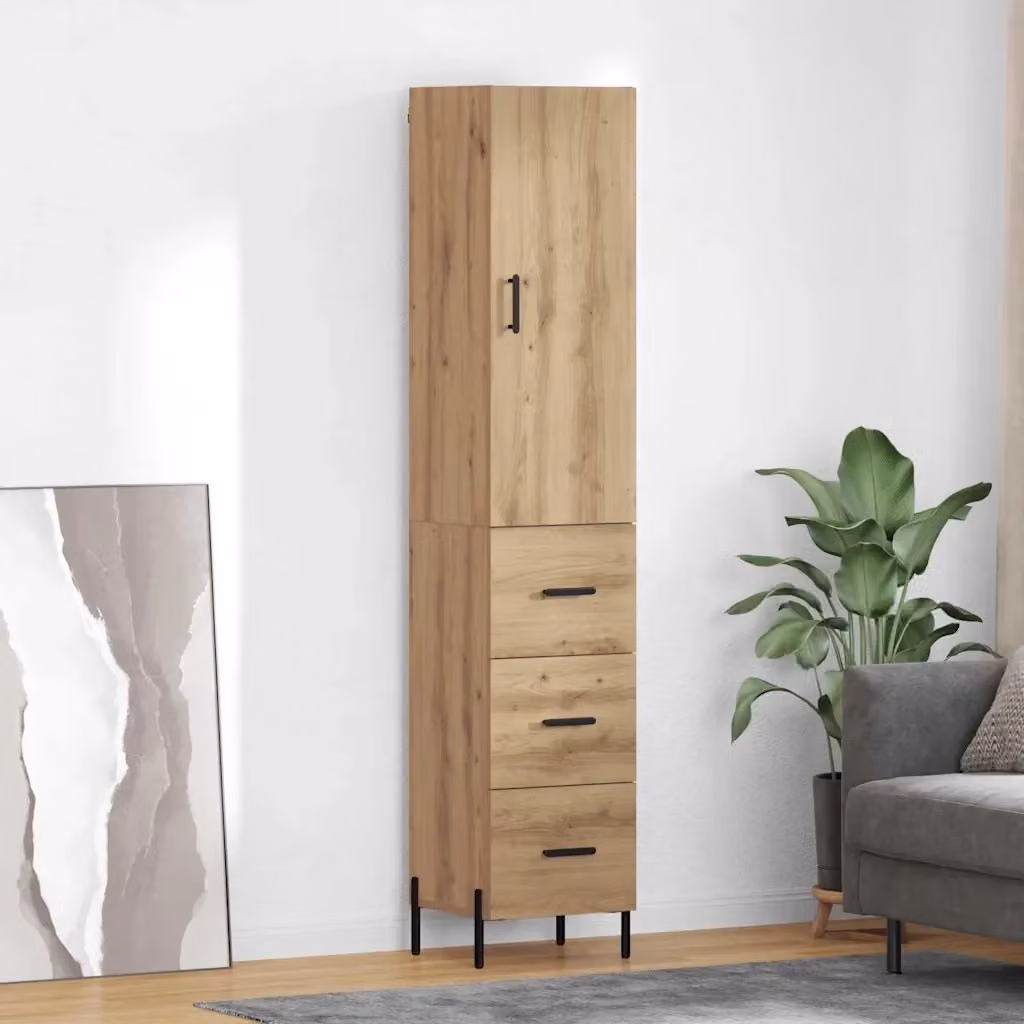 Credenza Buffet da pranzo in Rovere artigianale con cassetto, L: 34,5 cm, P: 34 cm, H: 180 cm – 2