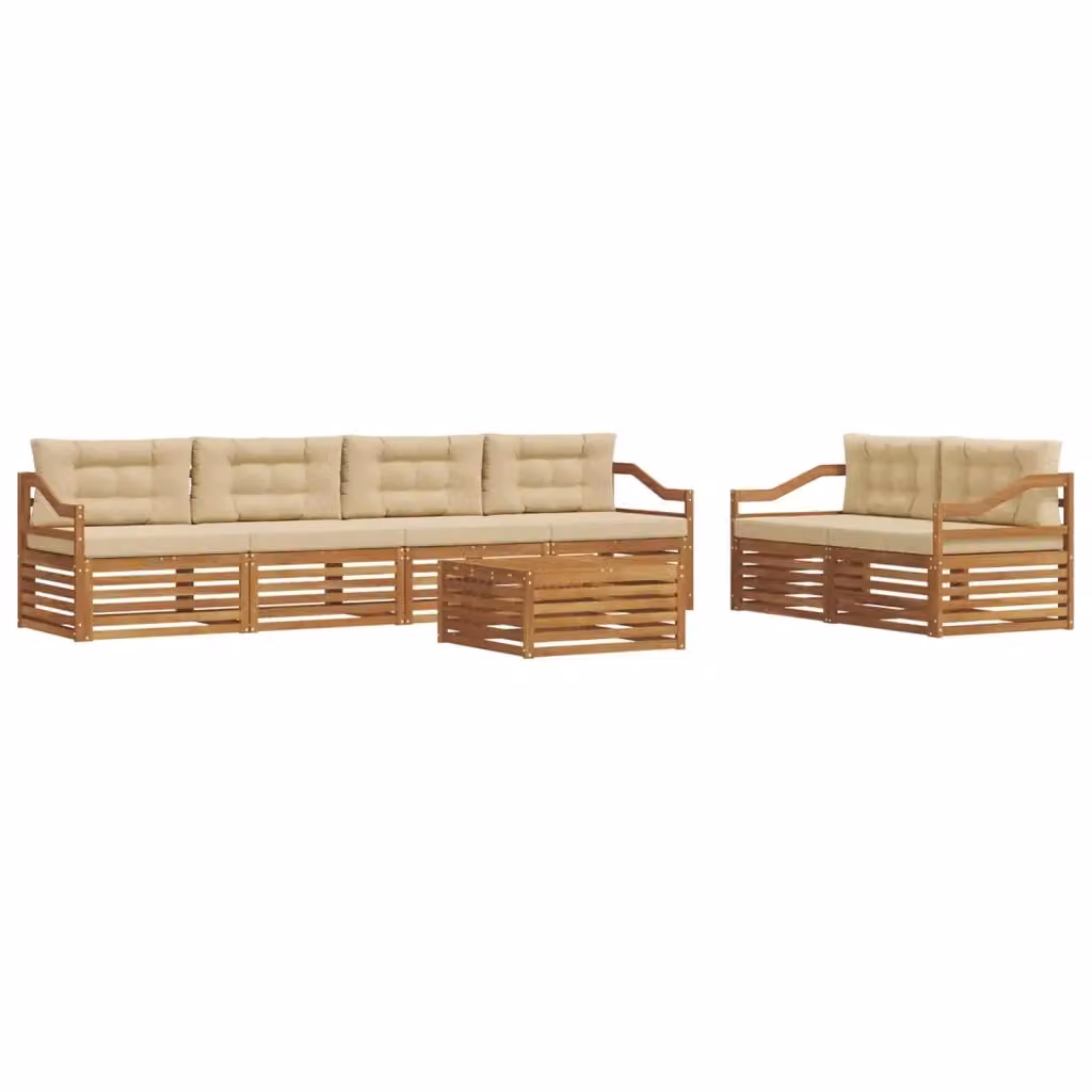 Set di divani da esterno 7 pezzi vidaXL in legno di acacia con cuscini beige e tavolino da giardino moderno – 2