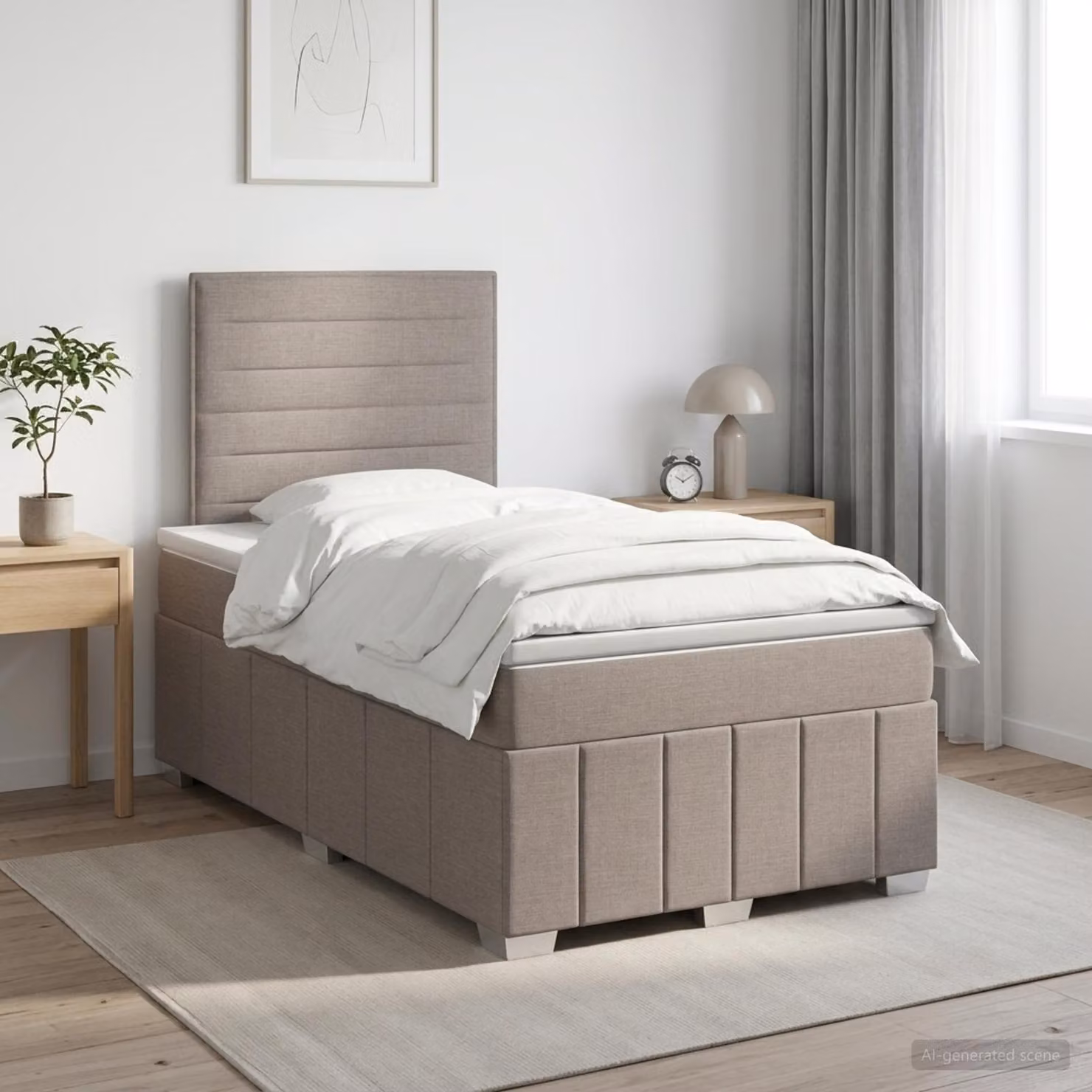 Letto box spring con materasso vidaXL in tessuto beige e grigio L/P/H: 200 x 120 x 140,5 cm