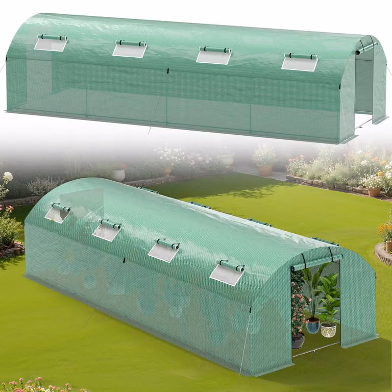 Serra in telo Ikodm 3x8 m, robusta e resistente, con finestra - telo in PE antistrappo 140 g/m², verde