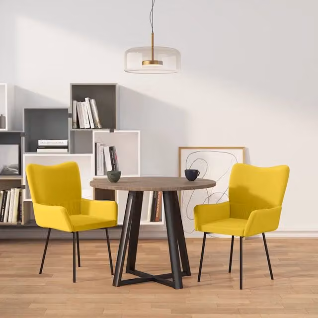 Set di 2 sedie da pranzo vidaXL in velluto giallo con braccioli e struttura in metallo per cucina e sala da pranzo – 1