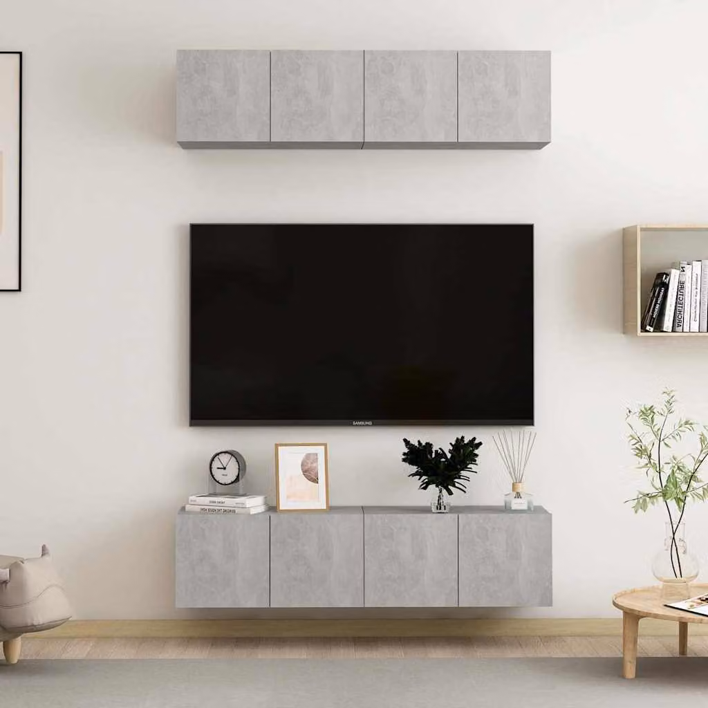 Set di 4 mobili TV moderni vidaXL in legno e MDF, colore grigio cemento opaco, L/P/H: 60 x 30 x 30 cm