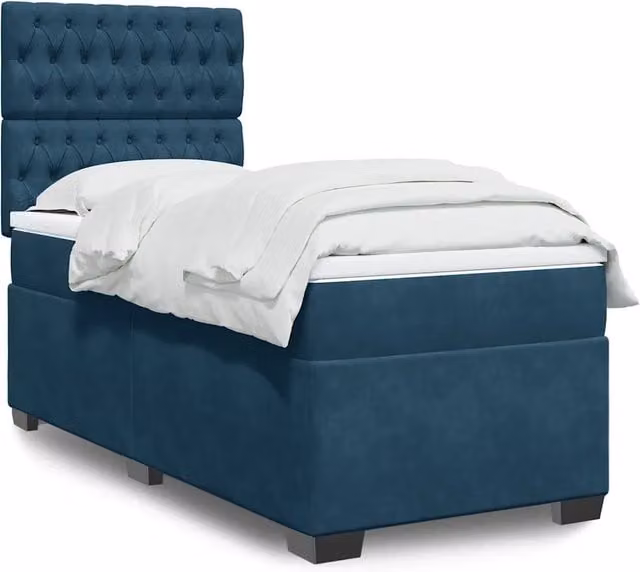 Letto a Molle Ibrido vidaXL con Materasso in Velluto Blu e Bianco L/P: 80 x 200 cm