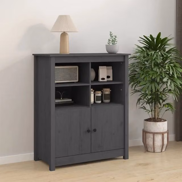 Credenza in legno di pino e metallo stile rustico grigia vidaXL L: 83 cm, P: 41,5 cm, H: 100 cm – 1