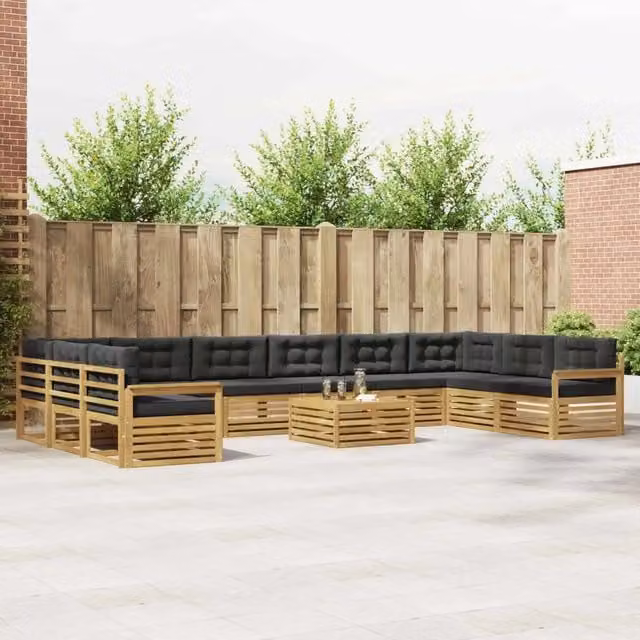 Set di divani da giardino a L con tavolo vidaXL in legno di acacia marrone e grigio composto da 11 pezzi con cuscini inclusi – 1