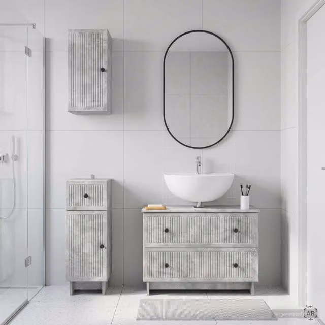 Set di armadietti da bagno in 3 pezzi EDE Grigio Cemento 3417741