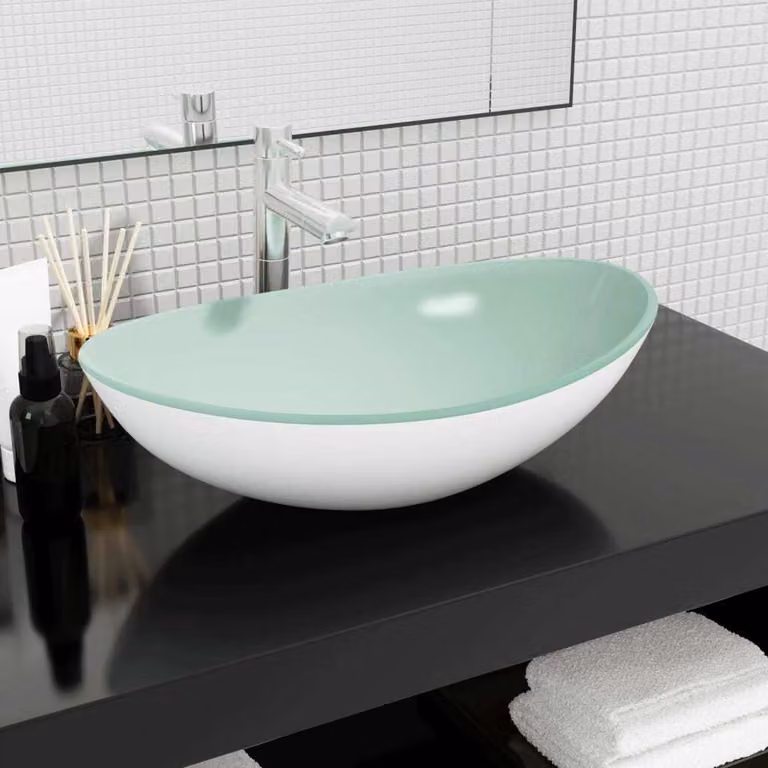 Lavabo The Living Store in vetro temperato, 54,5 x 35 x 15,5 cm, bianco