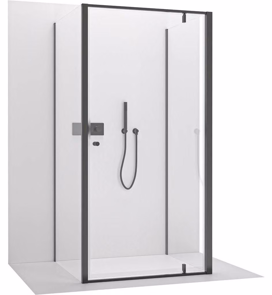 Cabina doccia angolare Ferri U L/P - vetro temperato da 6 mm - nero opaco, vetro trasparente - 80x80x195 cm - con apertura a pivot