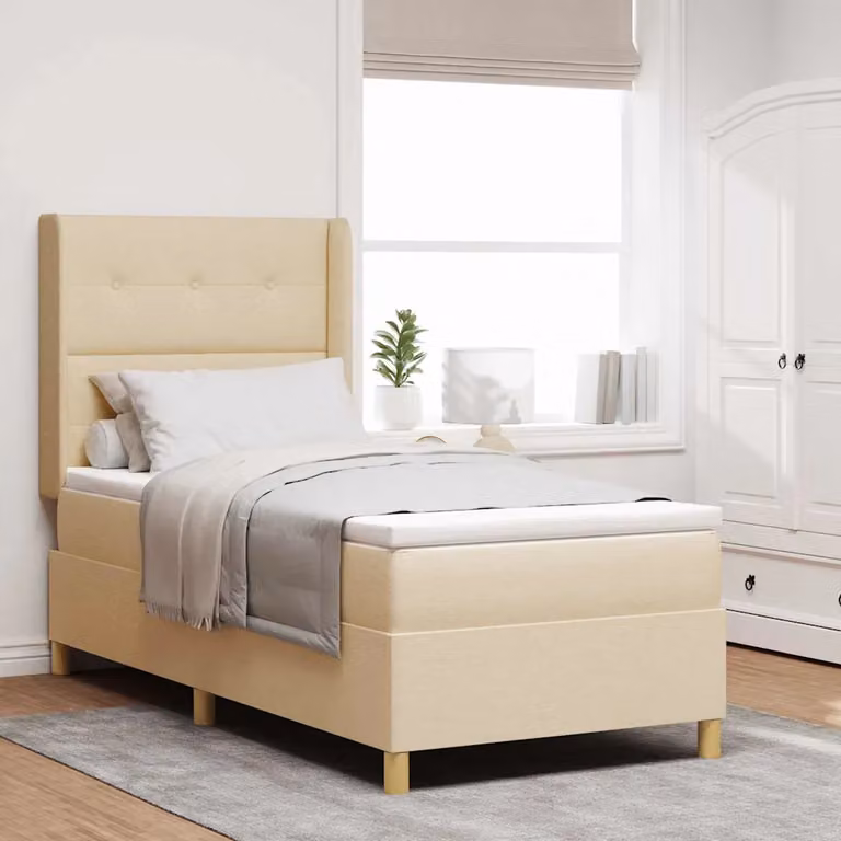 Letto a molle con testiera vidaXL in tessuto beige L/P/H: 200 x 90 x 140 cm