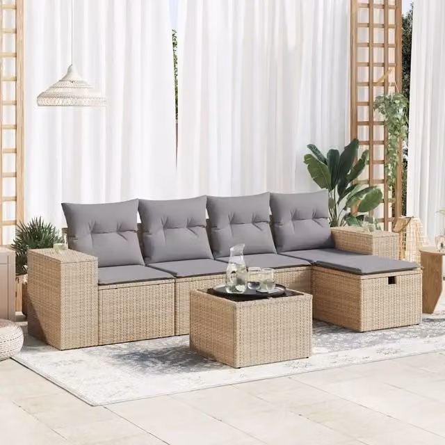 Set Divano da Giardino 6 pz con Cuscini Beige in Polyrattan 3325675