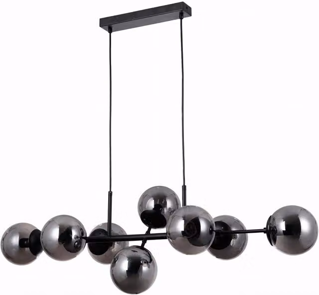 Italux Molite lampadario industriale nero 8xE14 vetro