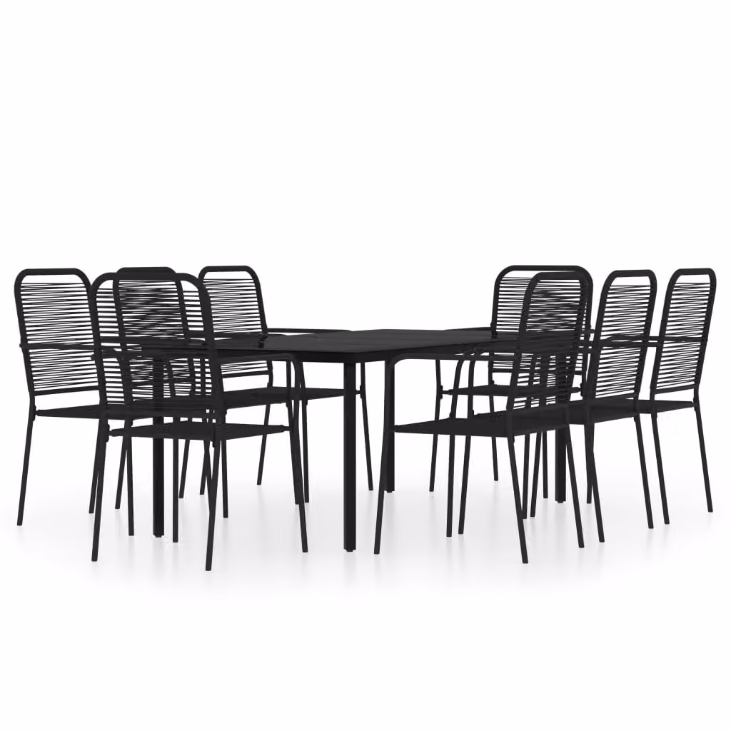 Set da Pranzo per Giardino 9 pz con Cuscini Nero