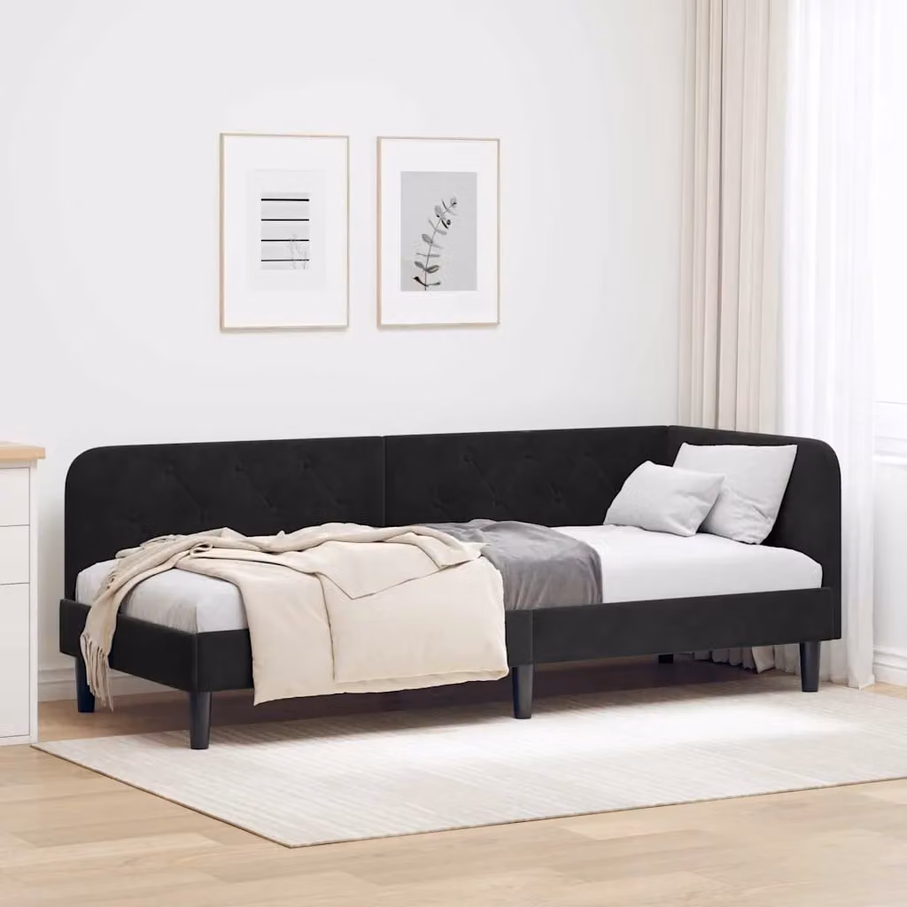 Cornice del letto ad angolo asimmetrica vidaXL in velluto nero, L: 200 cm, P: 80 cm, H: 84 cm – 1