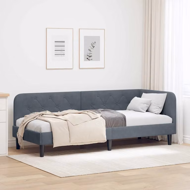 Cornice del letto ad angolo asimmetrico vidaXL in velluto grigio, L: 200 cm, P: 80 cm, H: 72 cm