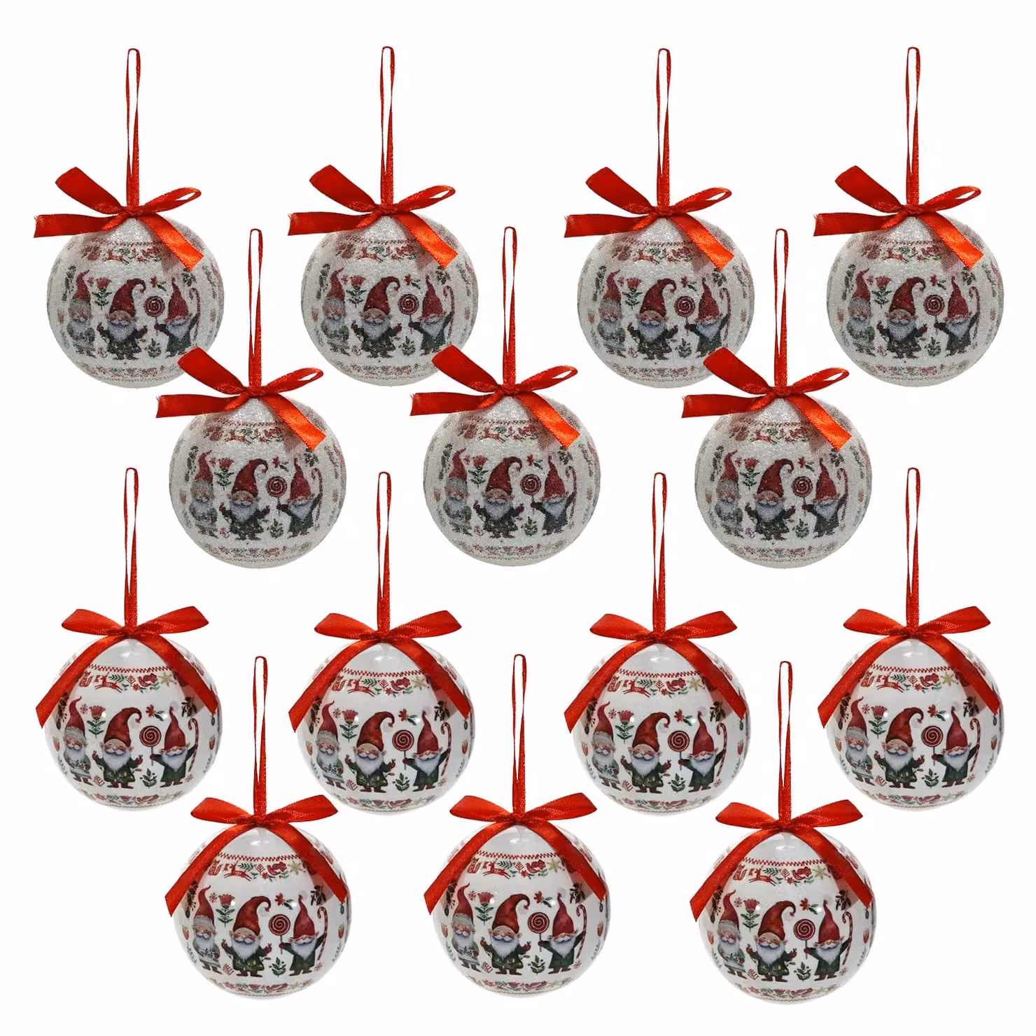 Vestiamo Casa Gran Natale Set di 14 Palline di Natale con Gnomi, Colori Rosso e Bianco, Diametro: 7,5 cm – 1