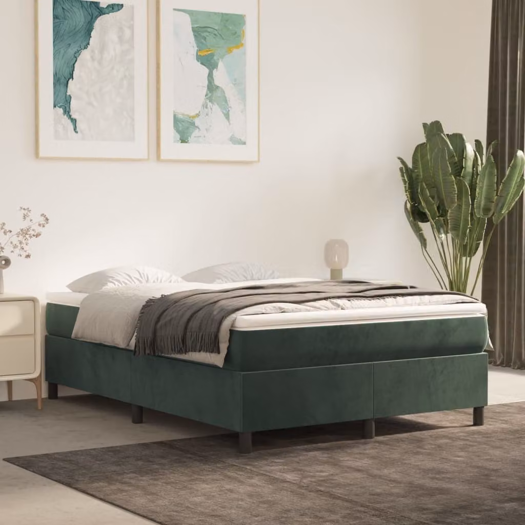 Maison Exclusive - Struttura Letto a Rete a Molle Verde Scuro 140x200 cm in Velluto