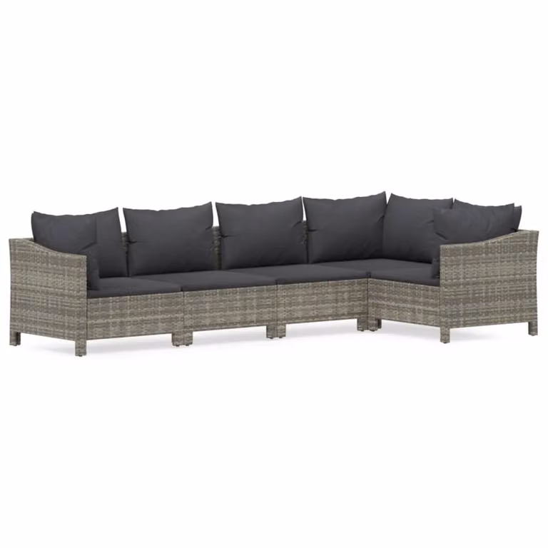 Set Divani da Giardino 5 pz con Cuscini in Polyrattan Grigio