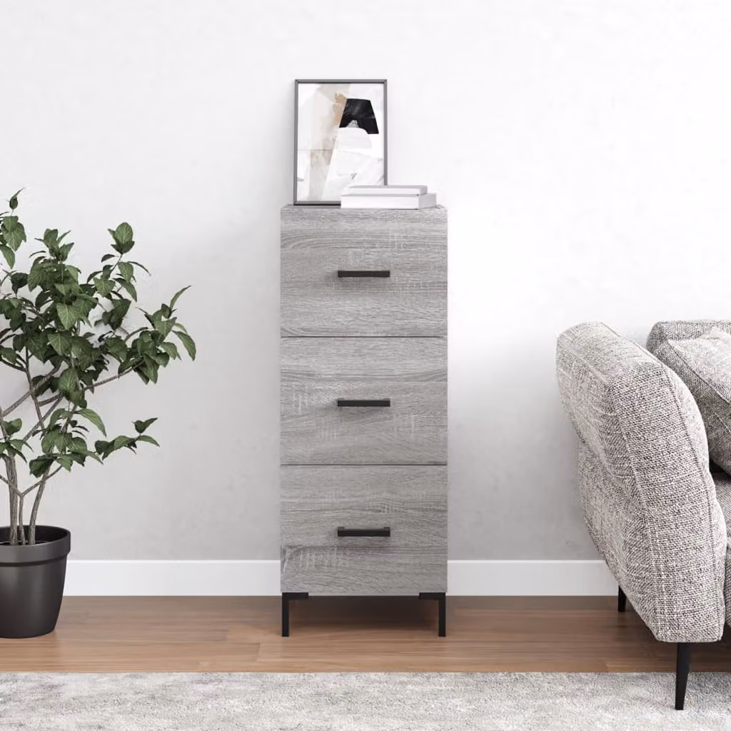 Credenza moderna vidaXL in legno multistrato e metallo, Grigio, L 34,5 cm x P 34 cm x H 90 cm