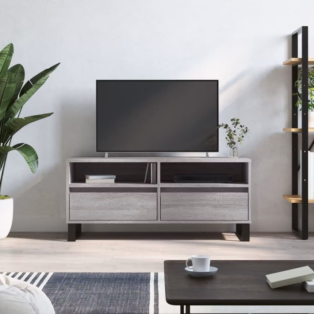 vidaXL Mobile Porta TV Moderno Grigio con Ruote in Legno e Metallo L 100 cm x P 34,5 cm x H 44,5 cm