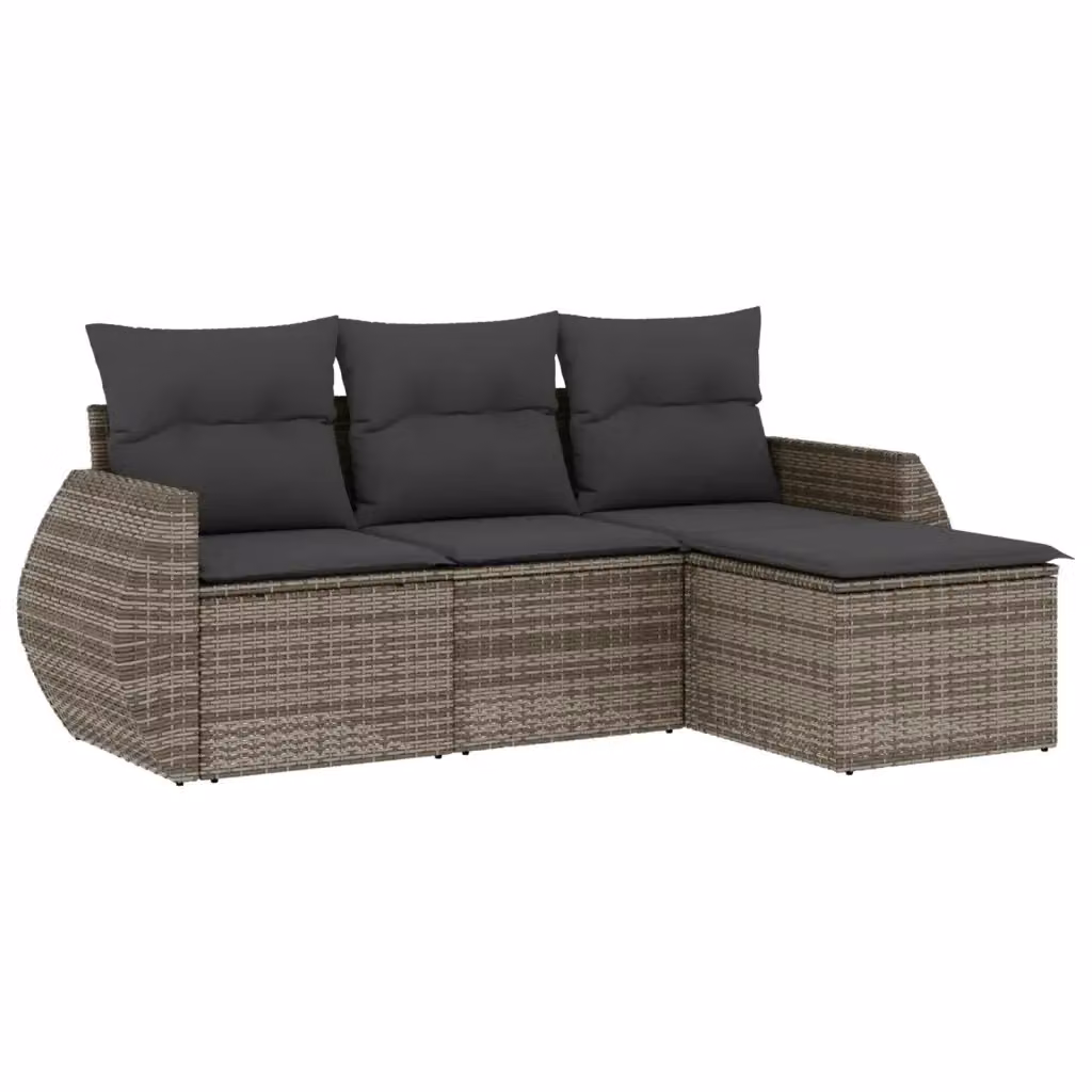 vidaXL Set Divani da Giardino a L 4 pz con Cuscini Grigio con Struttura in Metallo e Polyrattan – 2
