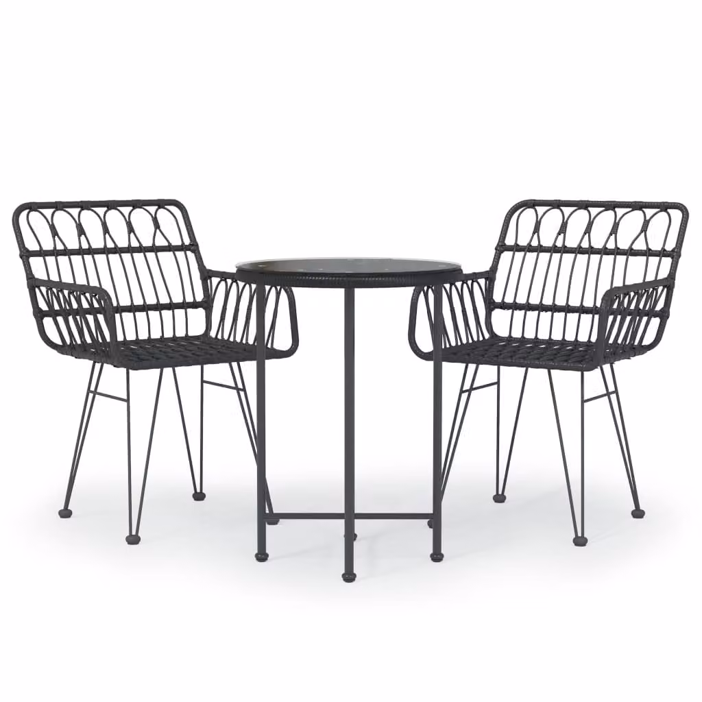 Set da Pranzo da Giardino 3 pz Nero in Polyrattan