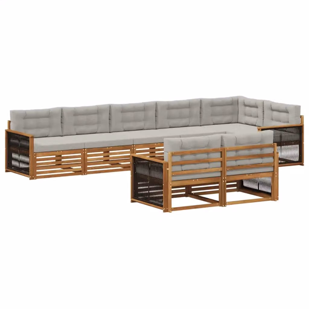 Set di divani da esterno a L vidaXL in legno di acacia con cuscini beige e grigi – 2