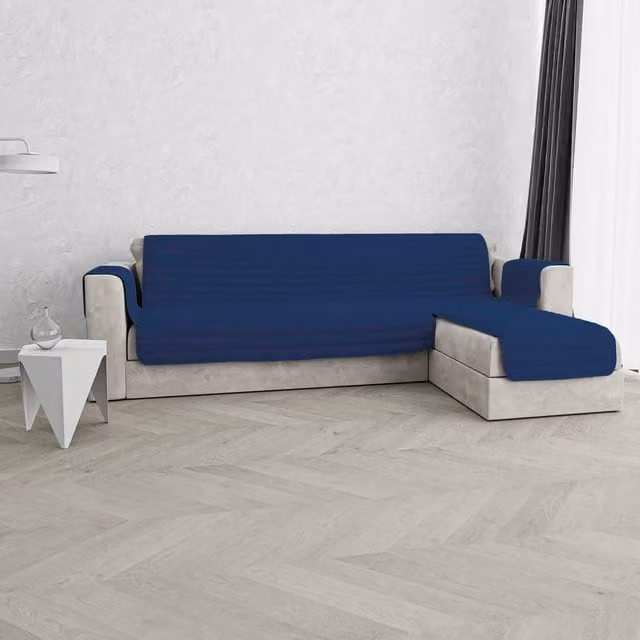 Copridivano con penisola a destra 240 cm Datex blu