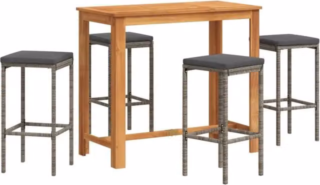 Set Bar da Giardino 5 Pezzi in Polyrattan e Legno di Acacia Grigio Antracite
