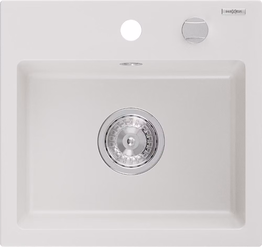 Mexen Milo lavello in granito 1-vasca 435 x 410 mm, bianco, sifone cromo - 6505441000-20