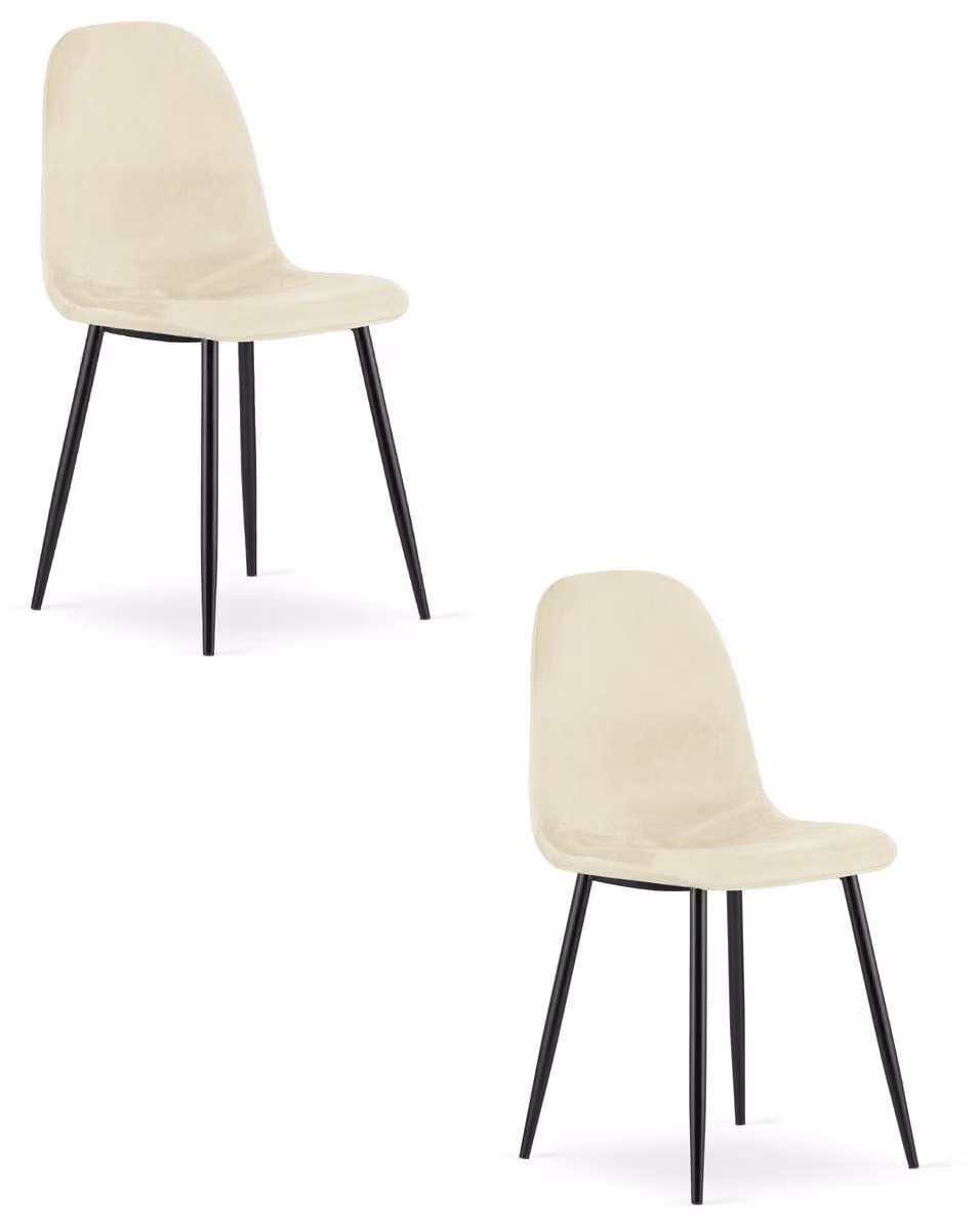 Set di 2 sedie Como in velluto beige con gambe nere
