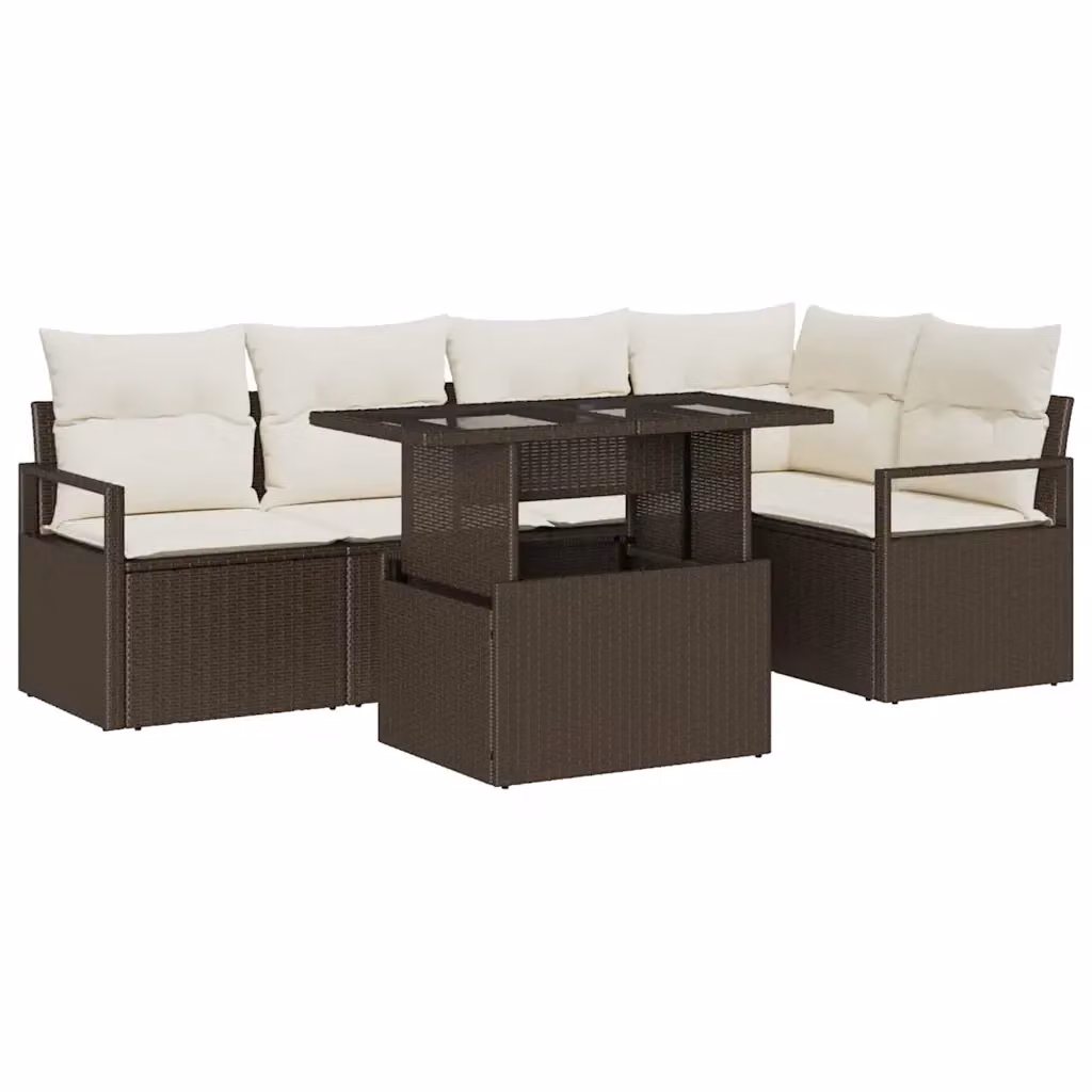 Set Divano da Giardino vidaXL a Forma di L con Tavolino, 6 Pezzi, Marrone e Beige – 2