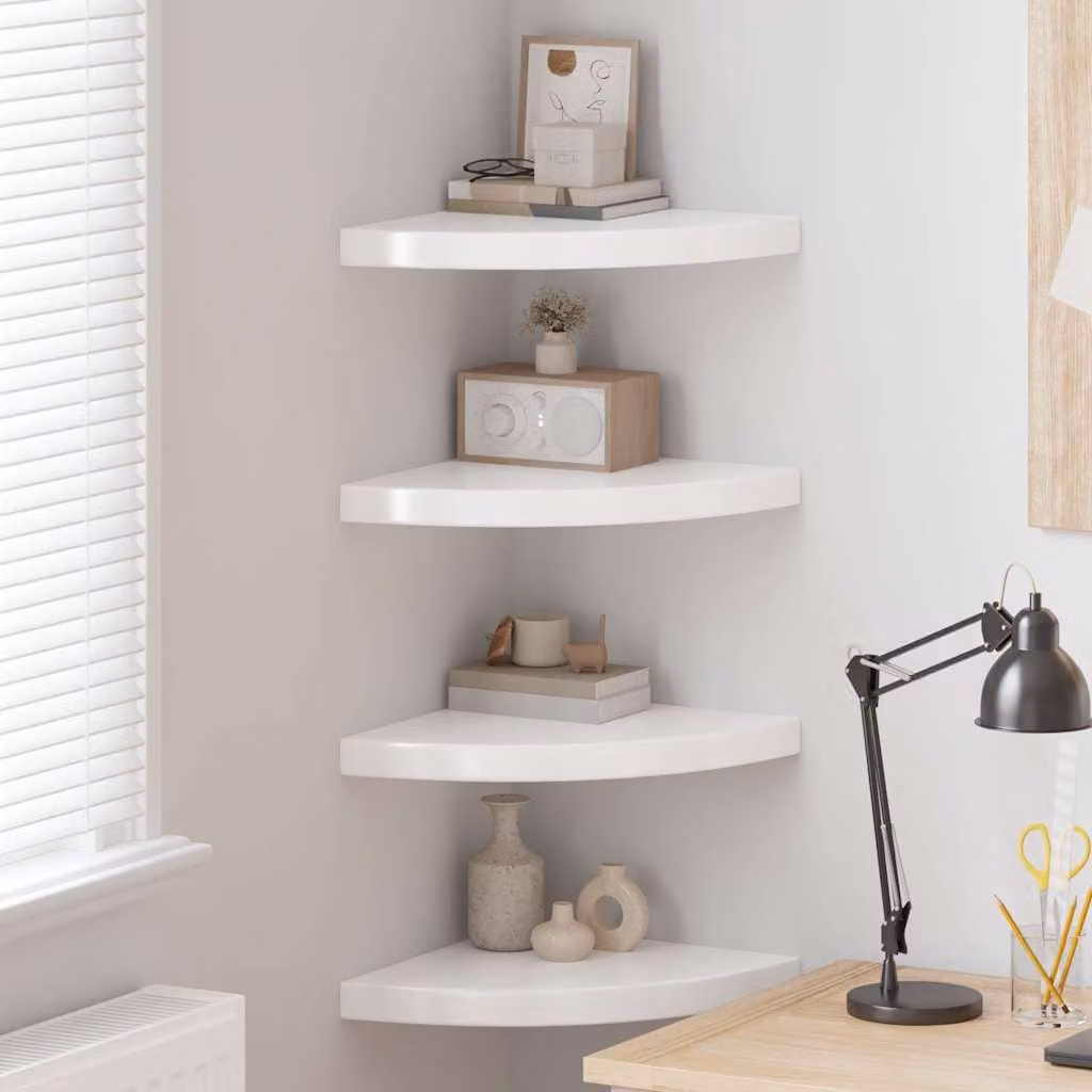 Set di 4 Scaffali Angolari da Parete vidaXL in MDF Bianco Lucido, L 35 x P 35 x H 3,8 cm