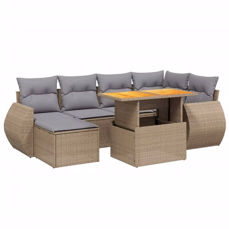 Set Divani da Giardino 7 pz con Cuscini Beige in Polyrattan