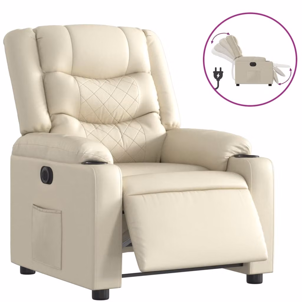 Poltrona Reclinabile Elettrica Crema in Pelle finta